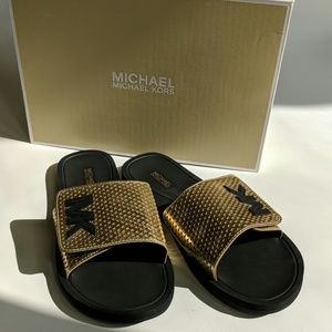 Michael Kors Shoes Slide Sleepers Flat Logo Gold 9
